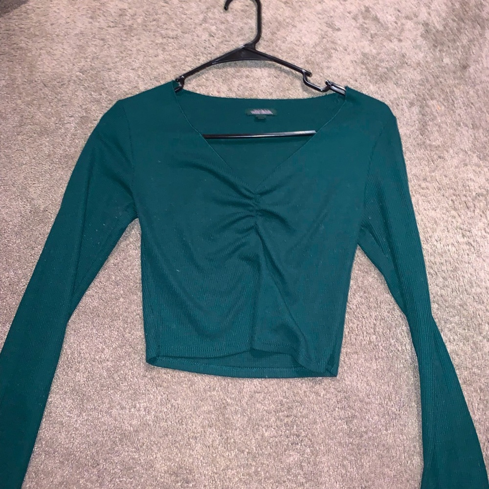 Green long sleeve crop top! Deep V cut, very sexy and perfect for going out